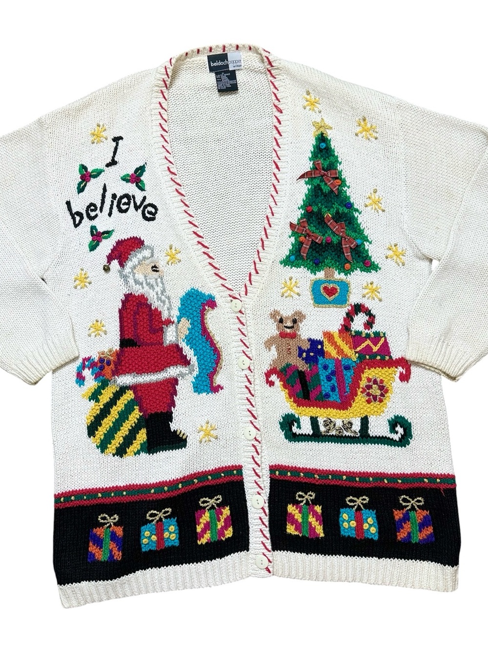 Beldoch Popper Vintage Christmas Sweater Cardigan Embroidered Santa 3X